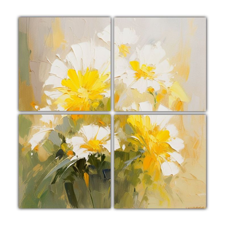 Cuadro Minimalista Amarillo Y Blanco Con Flores 100x100 Cm