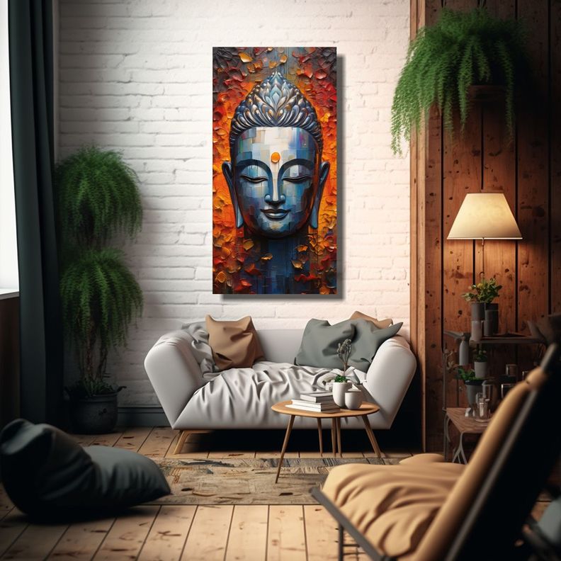 Pintura Decorativa Innovadora Con Rostro De Buda, 20x40cm-2