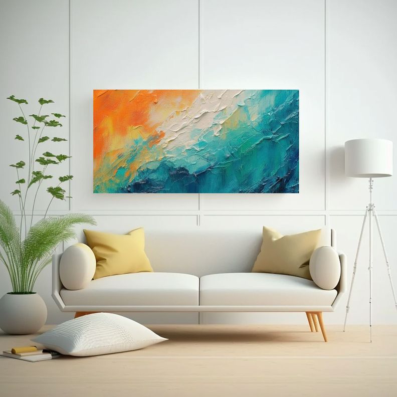 Pintura Acrílica Abstracta Colorida En Bastidor 60x30cm-2
