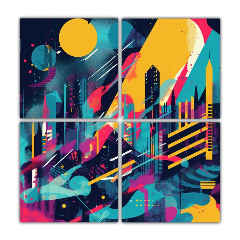 Cuatro Lienzos De Tela Moderno Armonia De 80x80 Cm