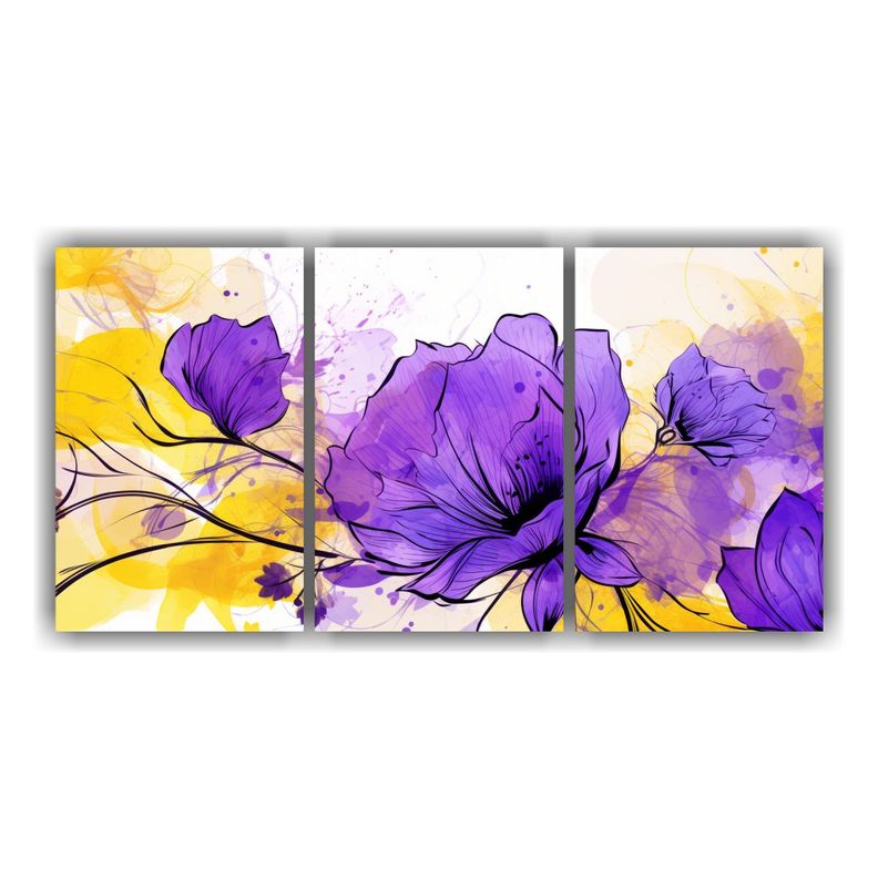Cuadros Decorativos Amarillo Y Morado Para Living 180x90 Cm-0