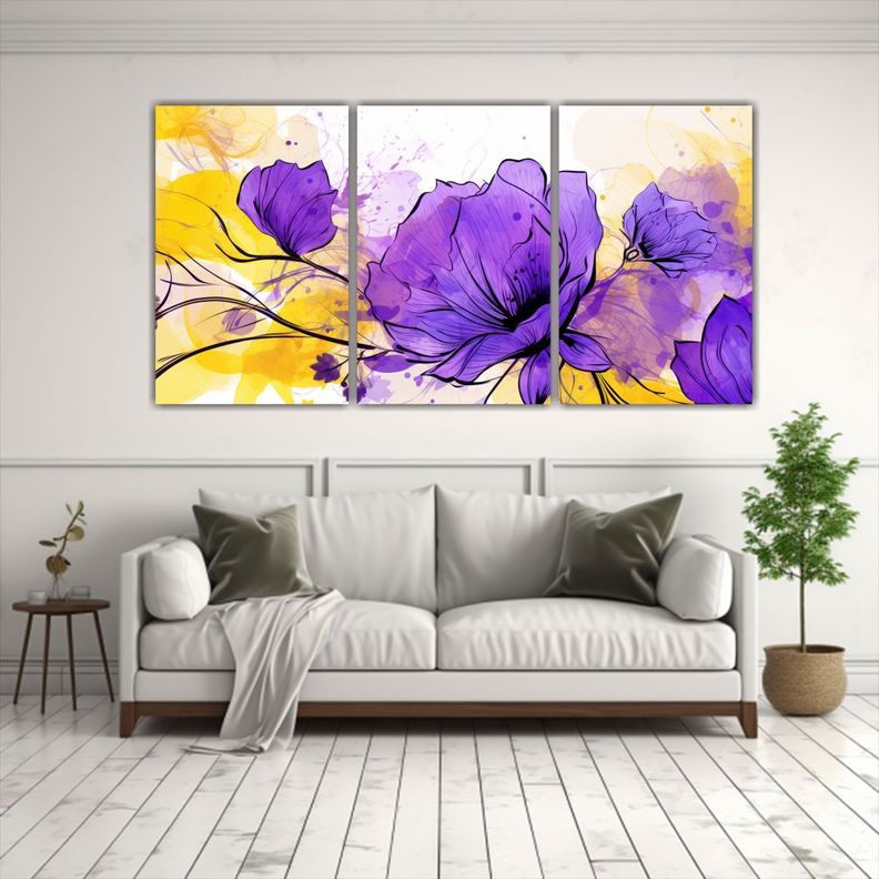 Cuadros Decorativos Amarillo Y Morado Para Living 180x90 Cm-2