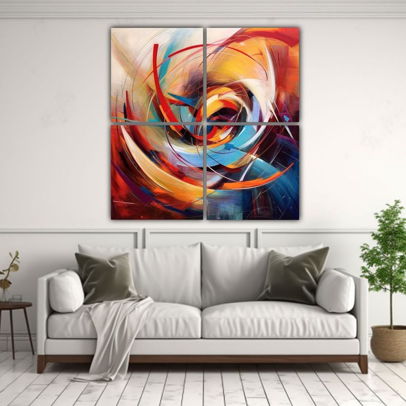 Cuadriptico Arte Abstracto Cuadro Artesanal 60x60 Cm-2