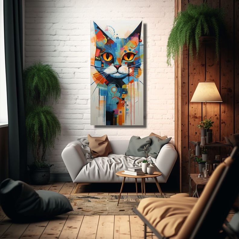 Pinturas Decorativas De Gatos Abstractos: Hermosa 30x60cm-2