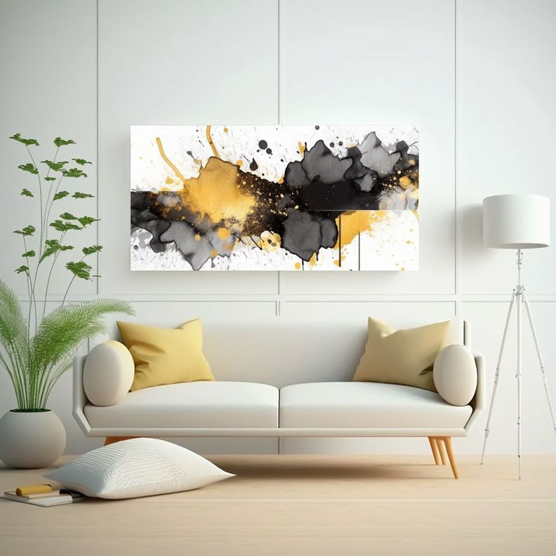 Cuadro Abstracto Negro Y Dorado En Marco 160x80cm-2