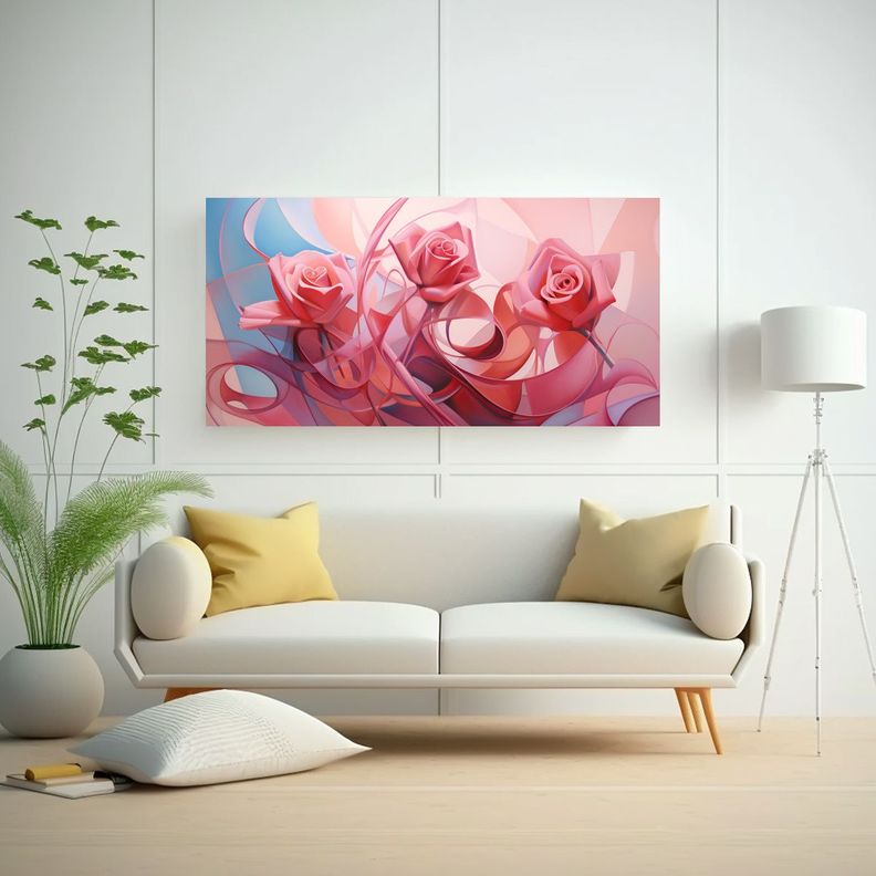Cuadro De Dibujo único En Tonos Rosas Arte 40x20cm-2
