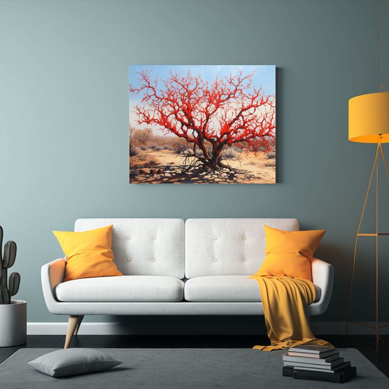 Pintura Abstracta Detallada Estilo óleo De Un árbol Ocotil 30x20cm-2