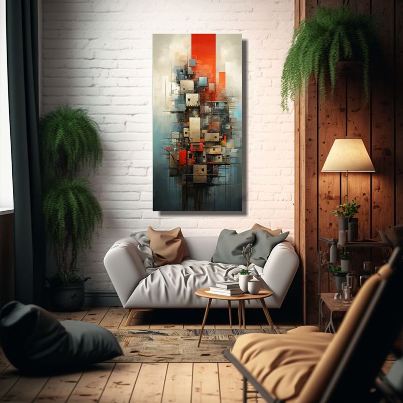 Cuadro Conceptual De Paisaje Urbano Abstracto 80x160cm-2