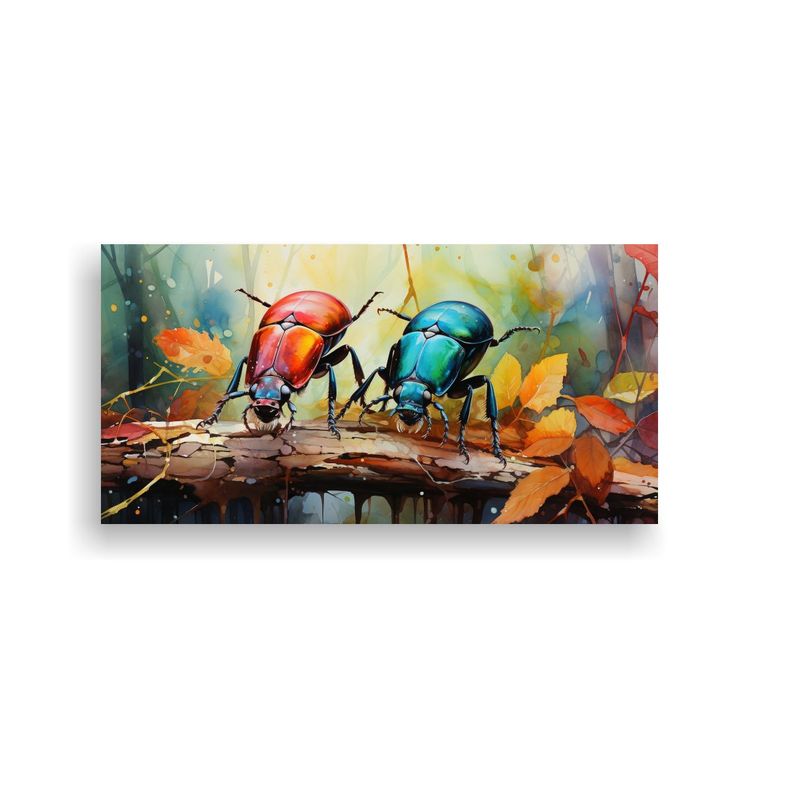 Cuadro Colorida De Escarabajos En Acuarela Estilo  60x30cm-0