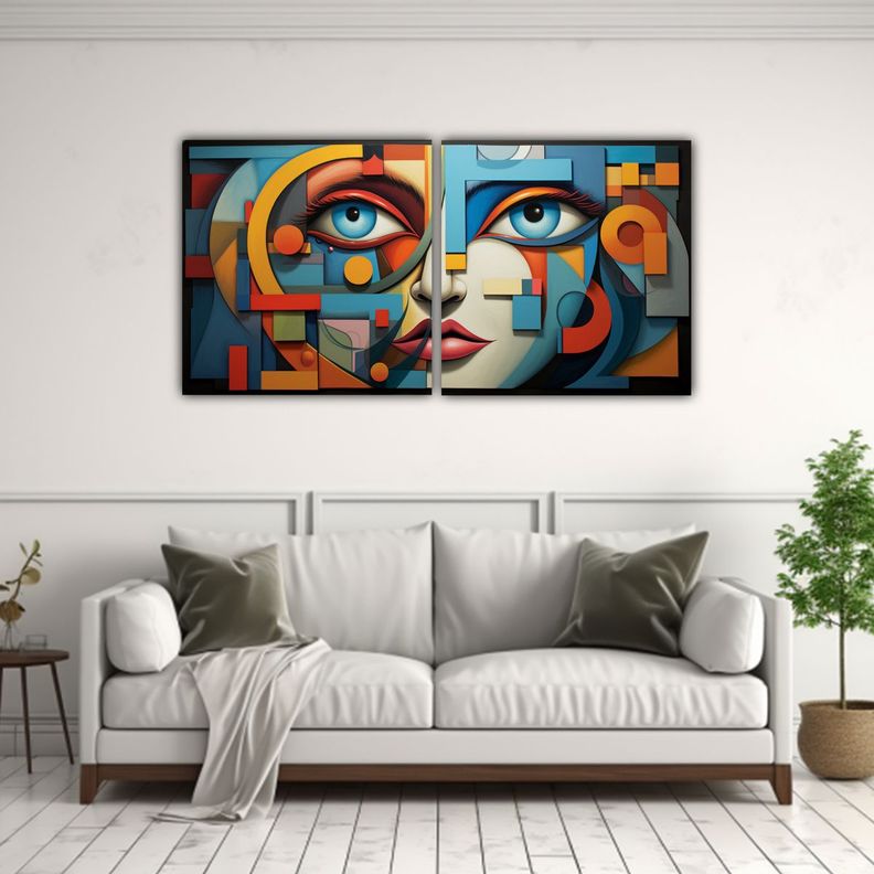 Set 2 Cuadro Abstracto De Alta Calidad Con Formas 160x80 Cm-2