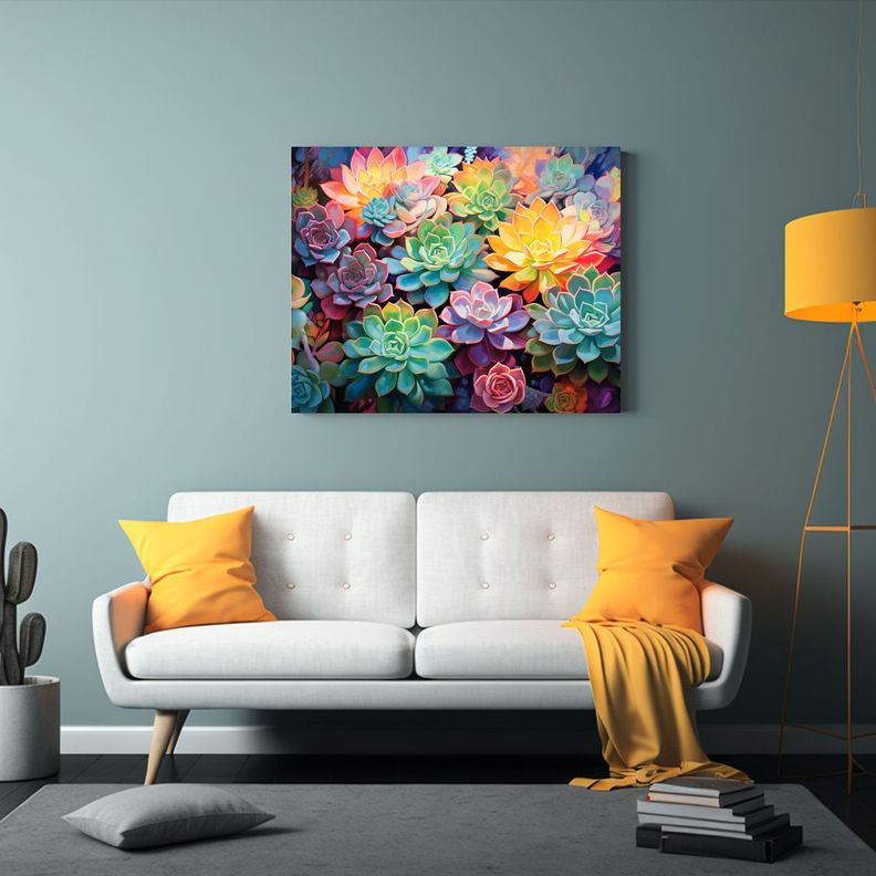 Pintura Abstracta De Suculentas Flores Detalladas En óleo. 60x40cm-2