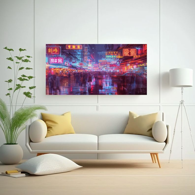 Pintura Decorativa De Ciudad Nocturna Con Luces 100x50 Cm-2