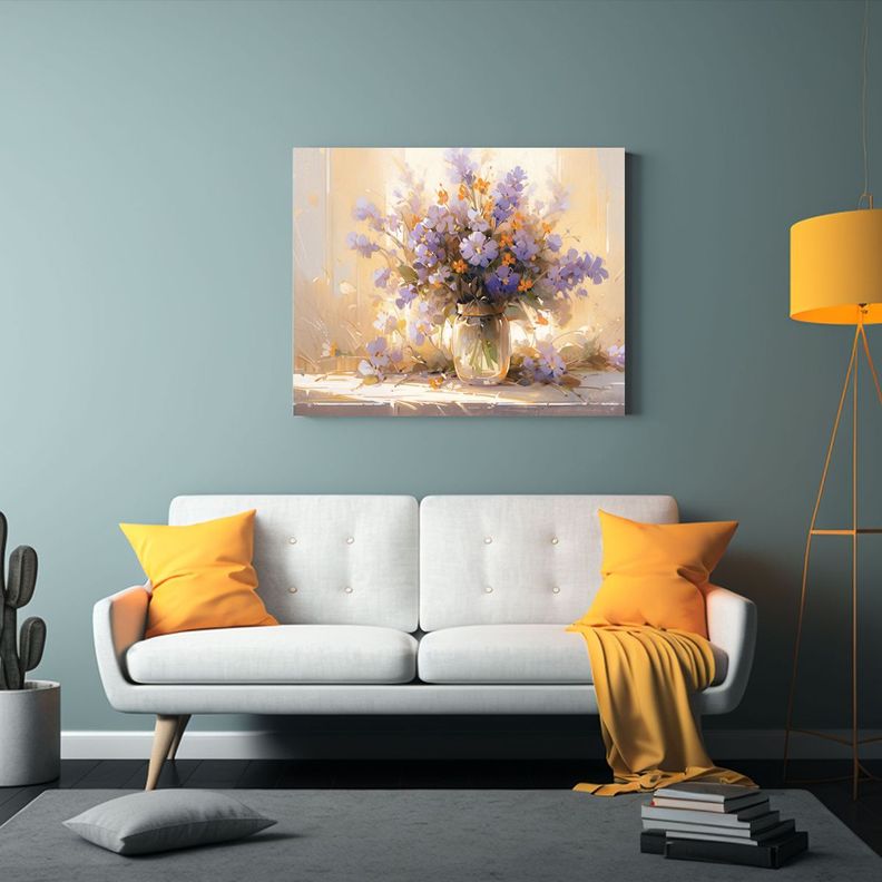 Cuadro De Flores Moradas Y Doradas Para Decoración Del Cuar 60x40cm-2
