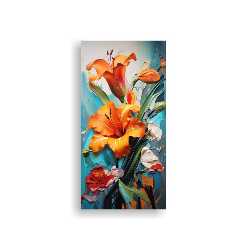 Pintura Abstracta De Flores Detalladas En óleo 70x140cm-0