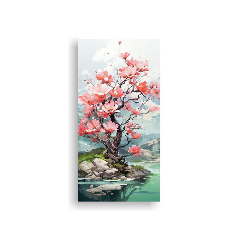 Cuadro Vertical árbol Mangle Verde Y Rosa 80x160cm-0