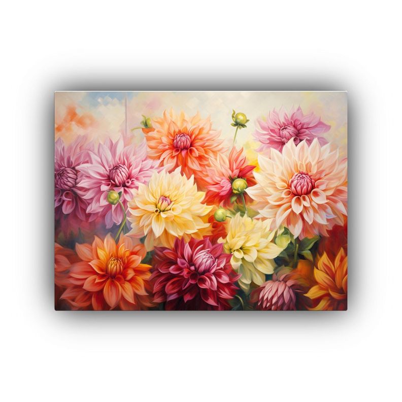 Pintura Abstracta De Dalias En Estilo óleo, Belle 30x20cm-0