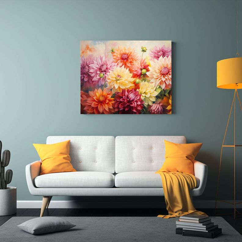 Pintura Abstracta De Dalias En Estilo óleo, Belle 30x20cm-2
