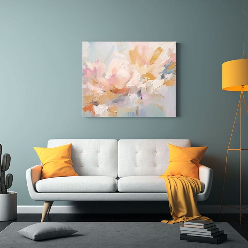 Pintura Al óleo Abstracta De Flores En Colores Suaves Y Min 30x20cm-2
