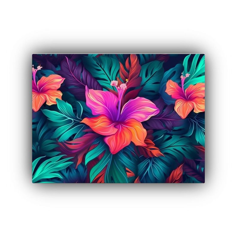Cuadro De Tela Hermoso Con Esquema Tropical Y Flores 30x20cm-0