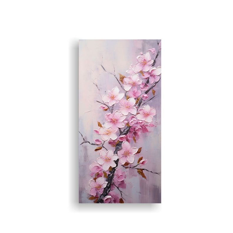 Ilustración Lienzo Tela Sakura Rosado Arte Pared 20x40cm-0