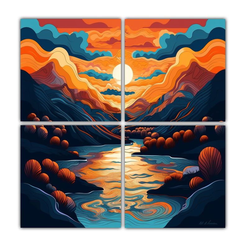 Cuadros Diseno Montanas Cerca Rio Estilo Plano 40x40 Cm