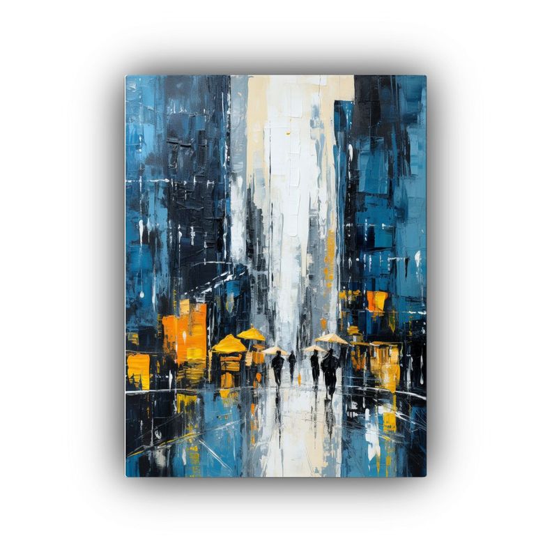 Pintura En Lienzo De Ciudad Lluviosa Con Marcas Estilo Basqu 40x60cm-0