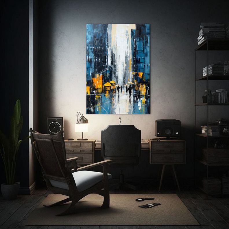 Pintura En Lienzo De Ciudad Lluviosa Con Marcas Estilo Basqu 40x60cm-2
