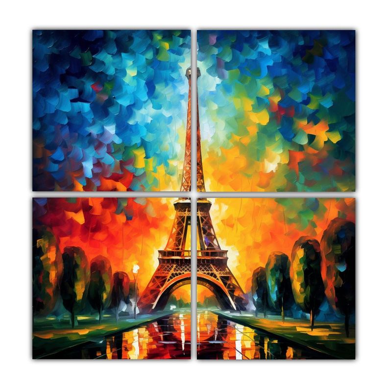 4 Lienzos Cuadro Motivo Torre Eiffel Estilo 80x80 Cm