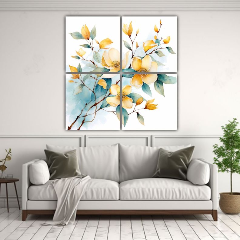 Cuatro Ramas De Flores De Cornejo De Múltiples 120x120 Cm-2