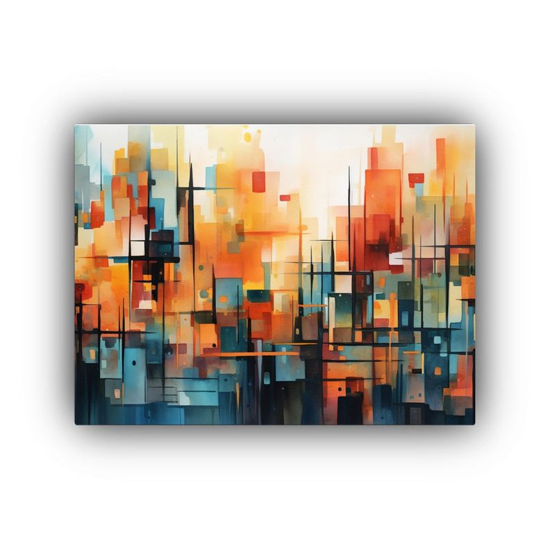 Pintura Acuarela Reflejo Ciudad Con Edificios 45x30cm