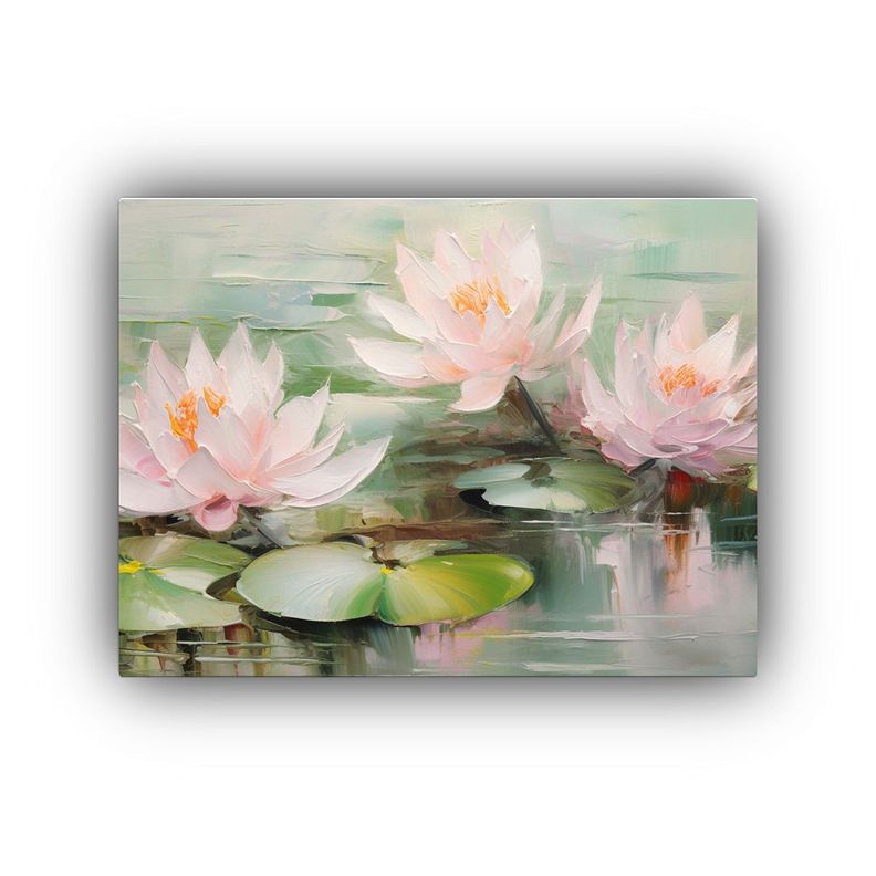 Pintura Al óleo De Lirios De Agua En Rosa Fresco 65x50cm-0