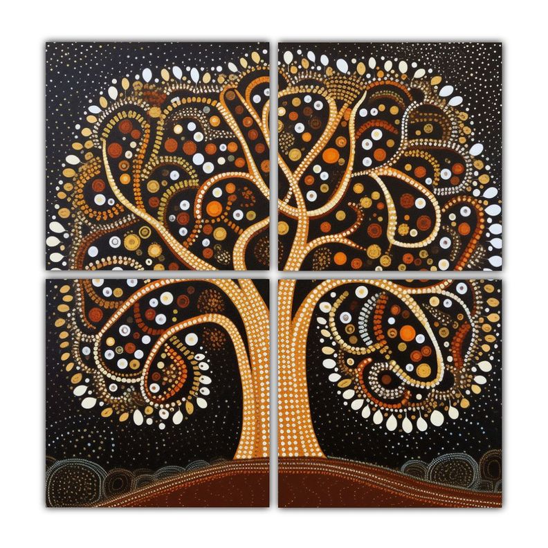 Cuatro Telas En Bastidor De Pintura De Puntos 40x40 Cm