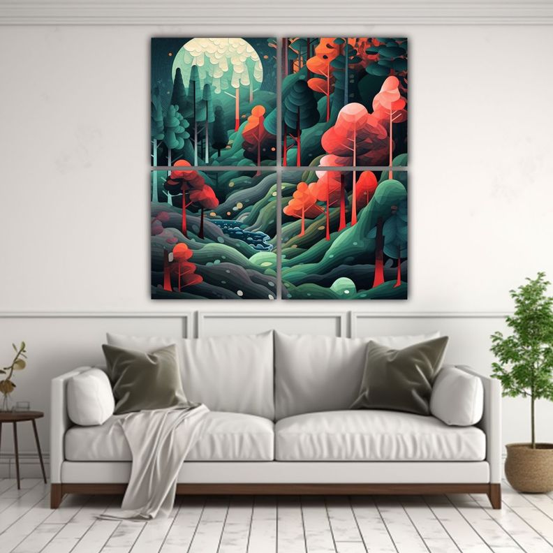 Cuadro Abstracto Bosque Armónica Estilo Japonés 60x60 Cm-2