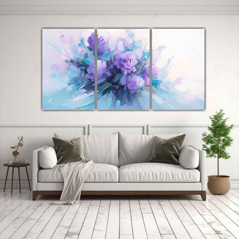 Tres Cuadros Cuadro Estético Pintura De Flores 240x120 Cm-2