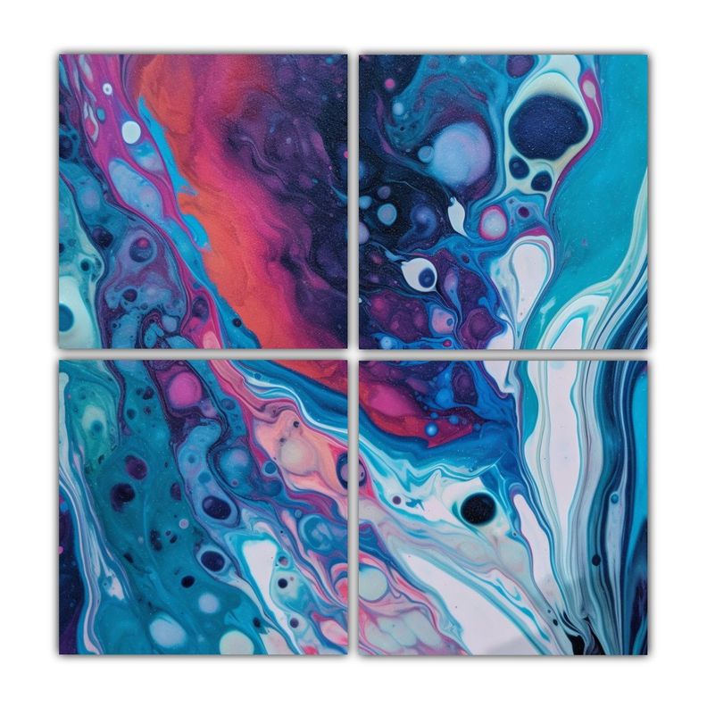 Pintura Abstracta Liquida Azul Y Morada Estilo 80x80 Cm