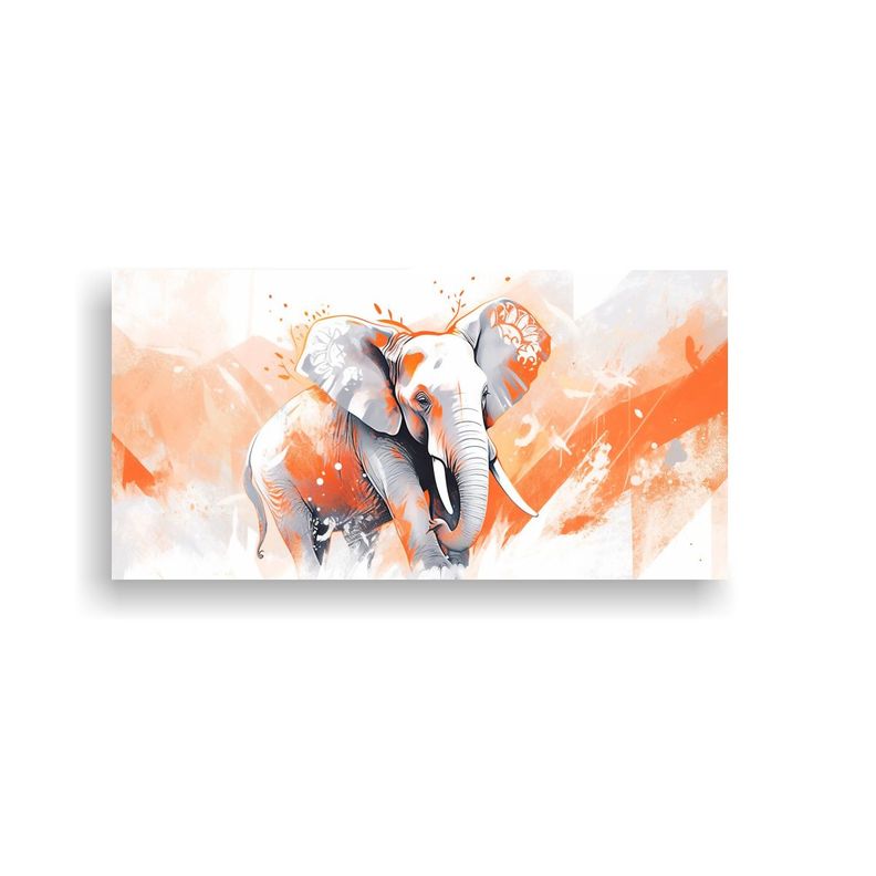 Pintura Decorativa De Elefante Asiático En Blanco 80x40cm-0