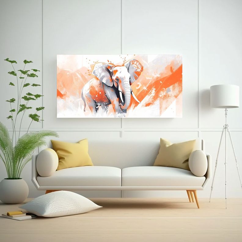 Pintura Decorativa De Elefante Asiático En Blanco 80x40cm-2