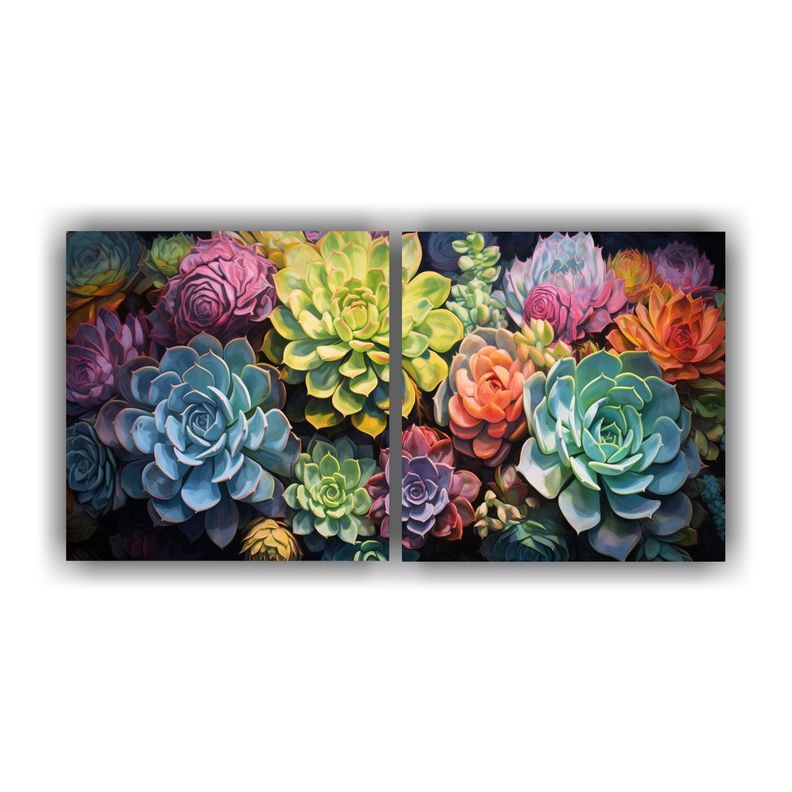 Pintura Abstracta De Suculentas Y Flores: 40x20 Cm-0