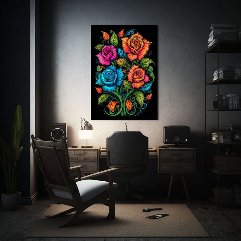 Cuadro Flores Hermosas Con Tallo Y Hojas Negras 30x45cm-2