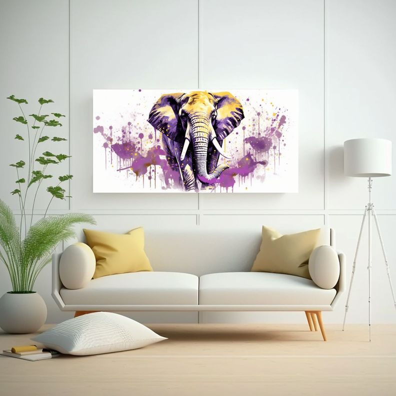 Pintura Decorativa De Elefante En Colores 140x70cm-2