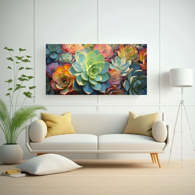 Pintura Abstracta De Suculentas En Aceite 40x20cm-2