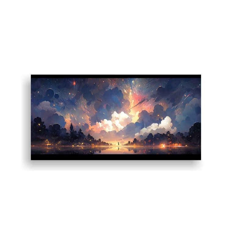 Pintura Abstracta De Noche Con Colores Del Arcoír 140x70cm-0