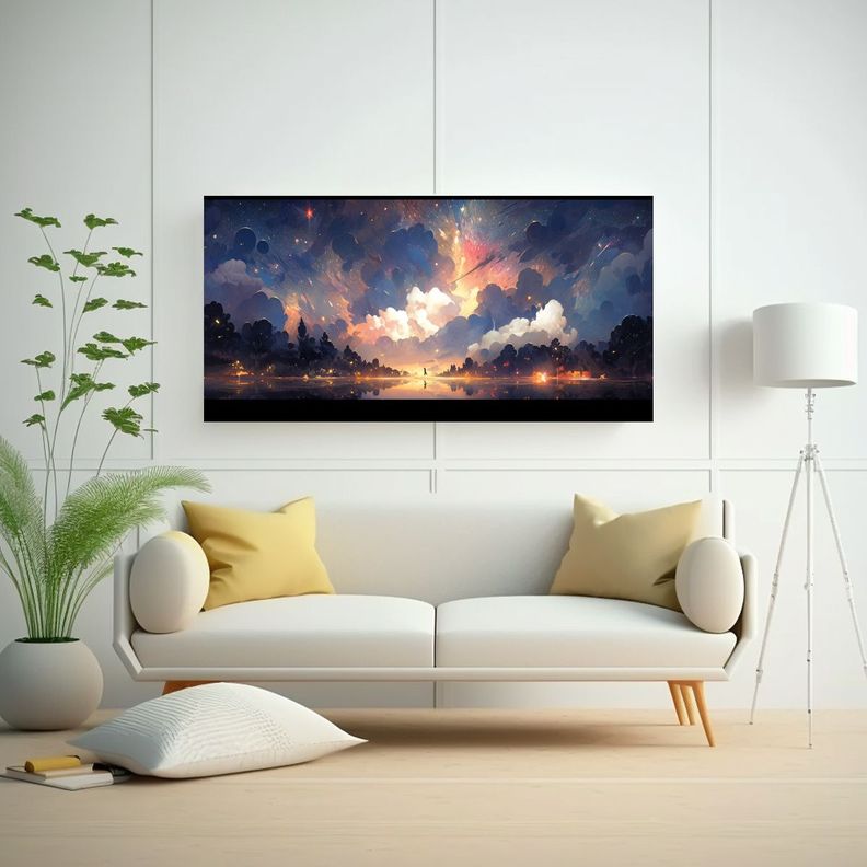 Pintura Abstracta De Noche Con Colores Del Arcoír 140x70cm-2