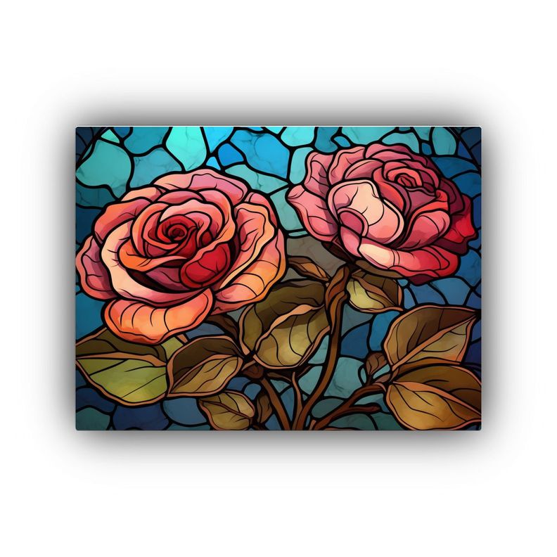 Cuadro De Arte 3D Con Rosas De Vidrio Manchado Decoración C 60x40cm-0