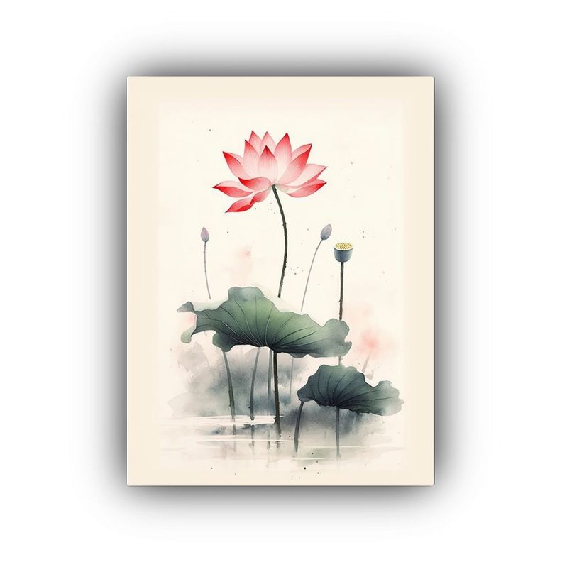 Pintura De Arte De Pared Estilo Chino Loto Rosa 30x40cm-0