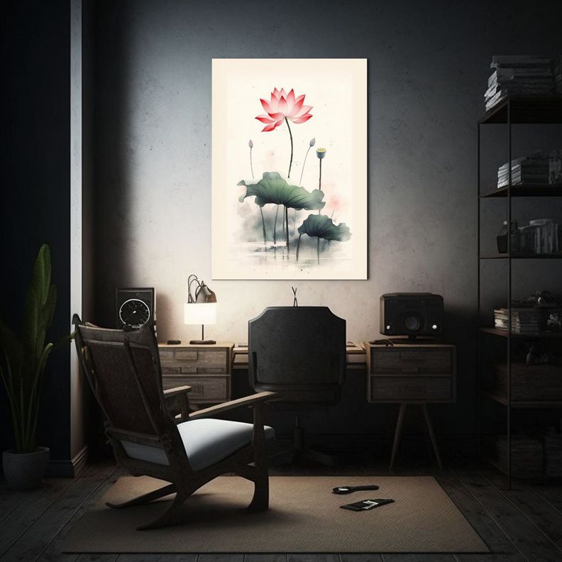 Pintura De Arte De Pared Estilo Chino Loto Rosa 30x40cm-2