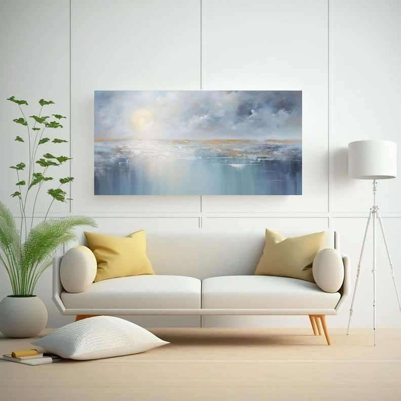 Cuadro Abstracto: Luna Reflejada En El Mar 160x80cm-2