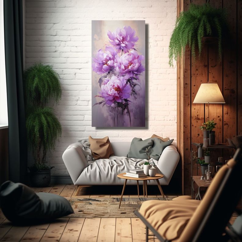 Pintura De Arte De Pared En Lienzo Estilo Flores 70x140cm-2