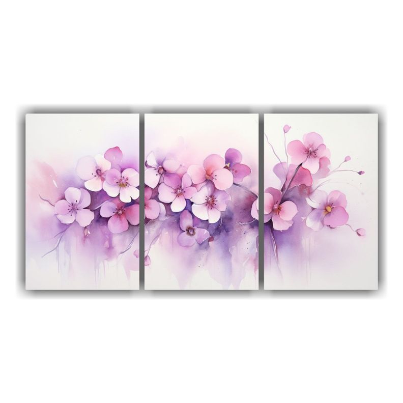 Pintura Abstracta De Flores Violetas En Acuarela 150x75 Cm-0