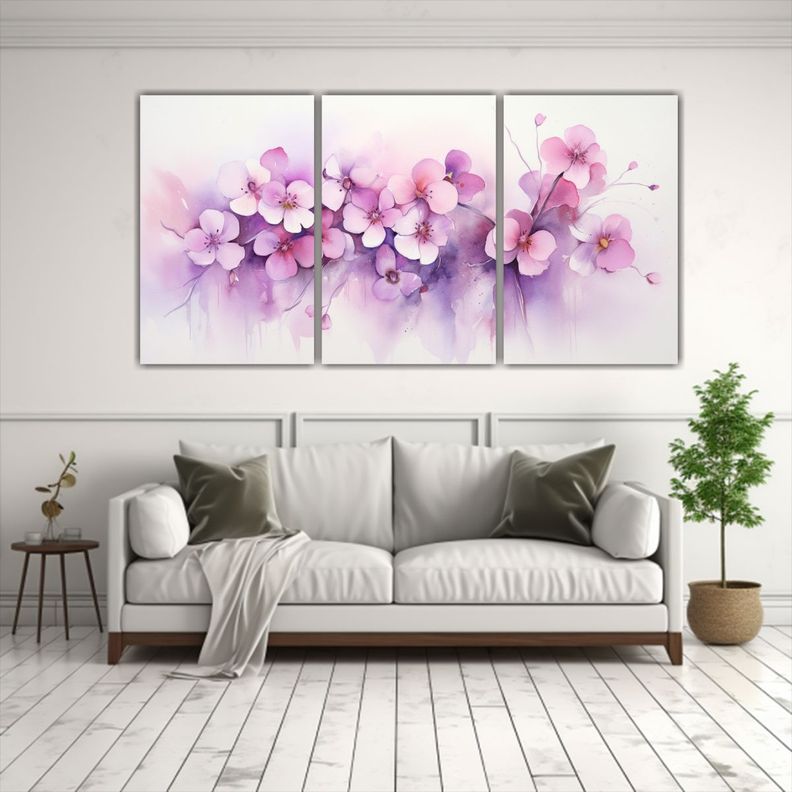 Pintura Abstracta De Flores Violetas En Acuarela 150x75 Cm-2